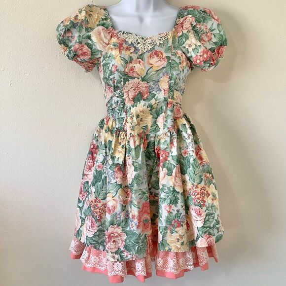 Vintage 80s Fairy Doll Cottagecore Feminine Floral Puff Sleeve Babydoll Dress 7 - Picture 1 of 16